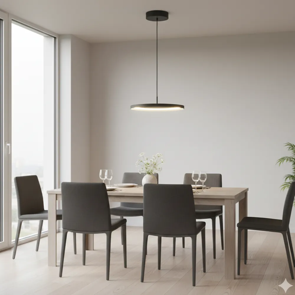 Lampadari Moderni-Selezionato da Mazzolaluce Lampadario per tavolo da pranzo disco nero led 3000k dimmerabile