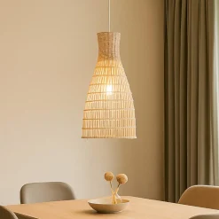 Lampadari Moderni-Selezionato da Mazzolaluce Lampadario per tavolo da pranzo rattan bianco 35 cm