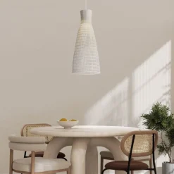 Lampadari Moderni-Selezionato da Mazzolaluce Lampadario per tavolo da pranzo rattan bianco 35 cm