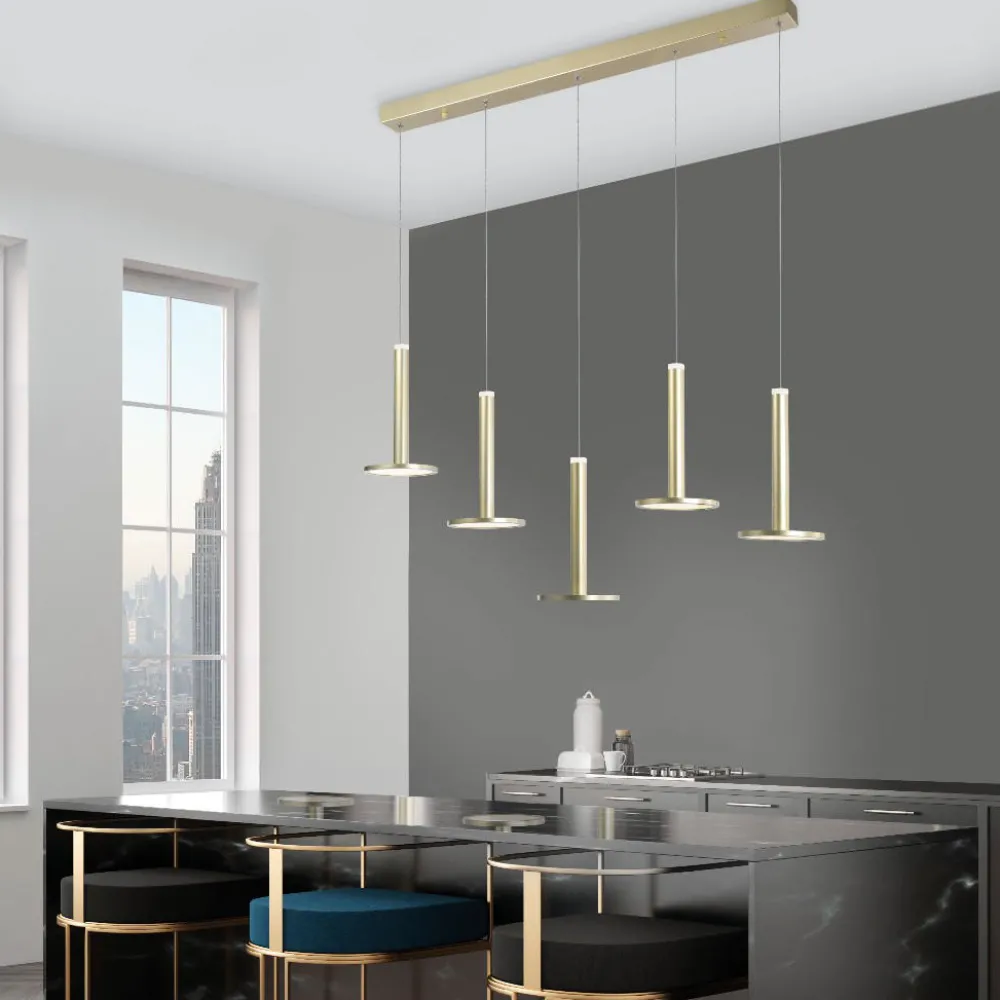 Lampadari Moderni-Selezionato da Mazzolaluce Lampadario per tavolo da pranzo binario ottone led 3000k