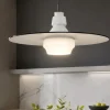 Lampadari Cucina-Selezionato da Mazzolaluce Lampadario piatto 45 cm a sospensione in vetro bianco fume design moderno per cucina