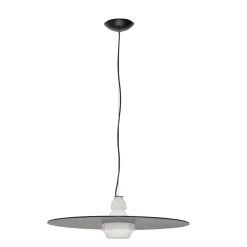 Lampadari Cucina-Selezionato da Mazzolaluce Lampadario piatto design moderno 60 cm in vetro bianco fume per cucina