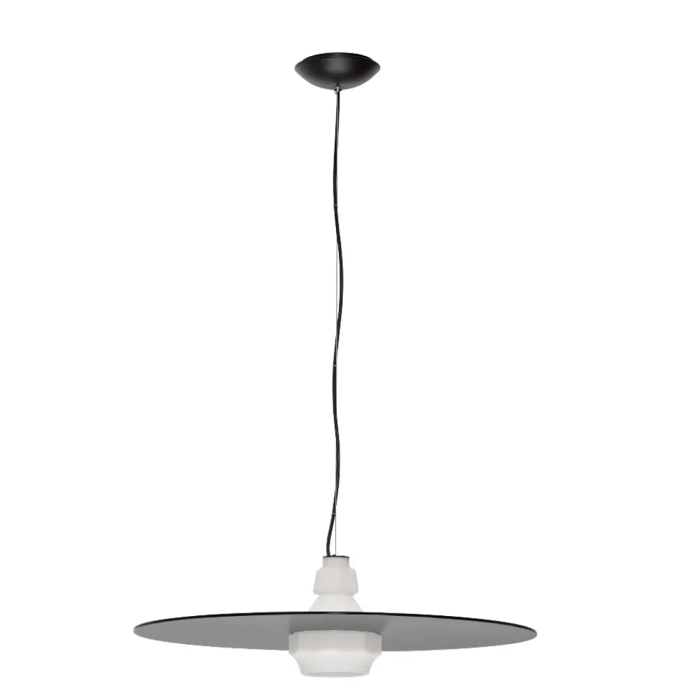 Lampadari Cucina-Selezionato da Mazzolaluce Lampadario piatto design moderno 60 cm in vetro bianco fume per cucina
