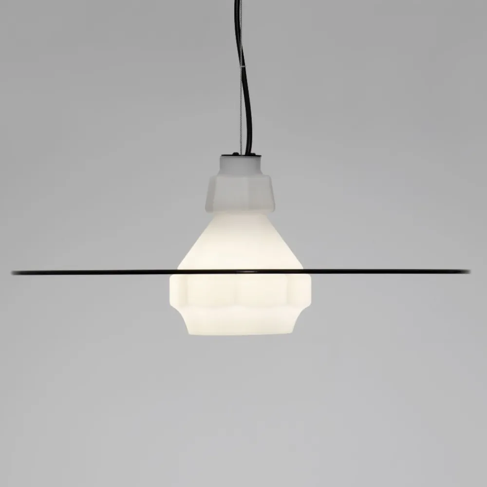 Lampadari Cucina-Selezionato da Mazzolaluce Lampadario piatto design moderno 60 cm in vetro bianco fume per cucina