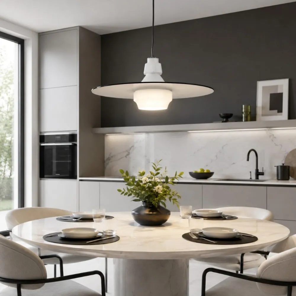 Lampadari Cucina-Selezionato da Mazzolaluce Lampadario piatto design moderno 60 cm in vetro bianco fume per cucina