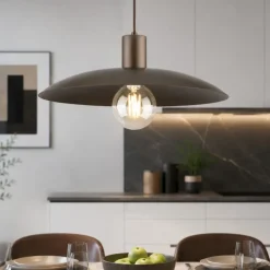 Lampadari Cucina-Selezionato da Mazzolaluce Lampadario piatto di metallo 41 cm marrone per cucina moderna