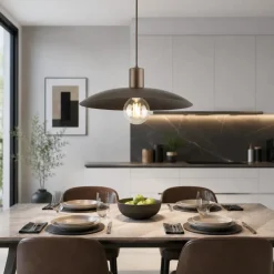 Lampadari Cucina-Selezionato da Mazzolaluce Lampadario piatto di metallo 41 cm marrone per cucina moderna