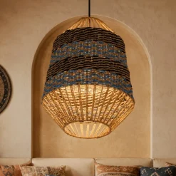 Lampadari Moderni-Selezionato da Mazzolaluce Lampadario rattan corda naturale per interni blu e nero