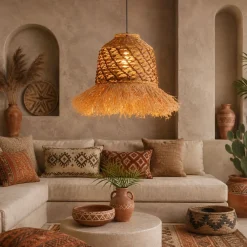 Lampadari Moderni-Selezionato da Mazzolaluce Lampadario rattan giacinto d'acqua intrecciato rafia corda