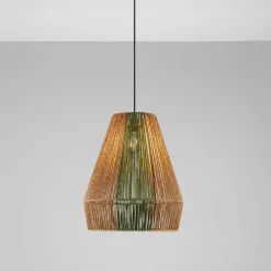 Lampadari Moderni-Selezionato da Mazzolaluce Lampadario rattan in corda sabbia e verde