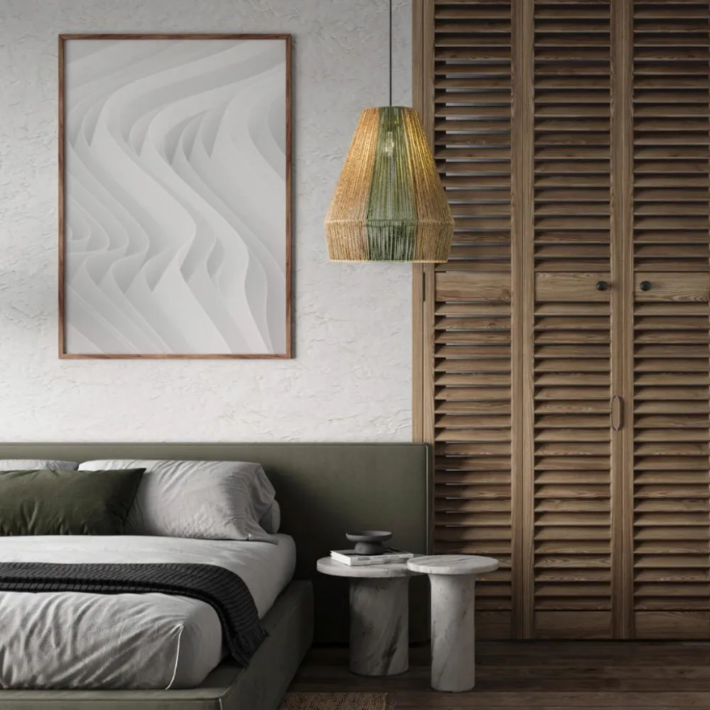 Lampadari Moderni-Selezionato da Mazzolaluce Lampadario rattan in corda sabbia e verde
