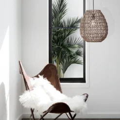 Lampadari Moderni-Selezionato da Mazzolaluce Lampadario rattan marrone e corda di carta filo in tessuto