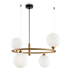 Lampadari Moderni-Maytoni Lampadario ring moderno oro per salotto sfere vetro bianco