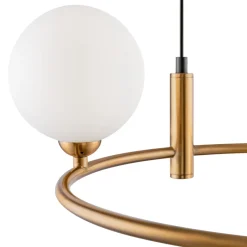 Lampadari Moderni-Maytoni Lampadario ring moderno oro per salotto sfere vetro bianco