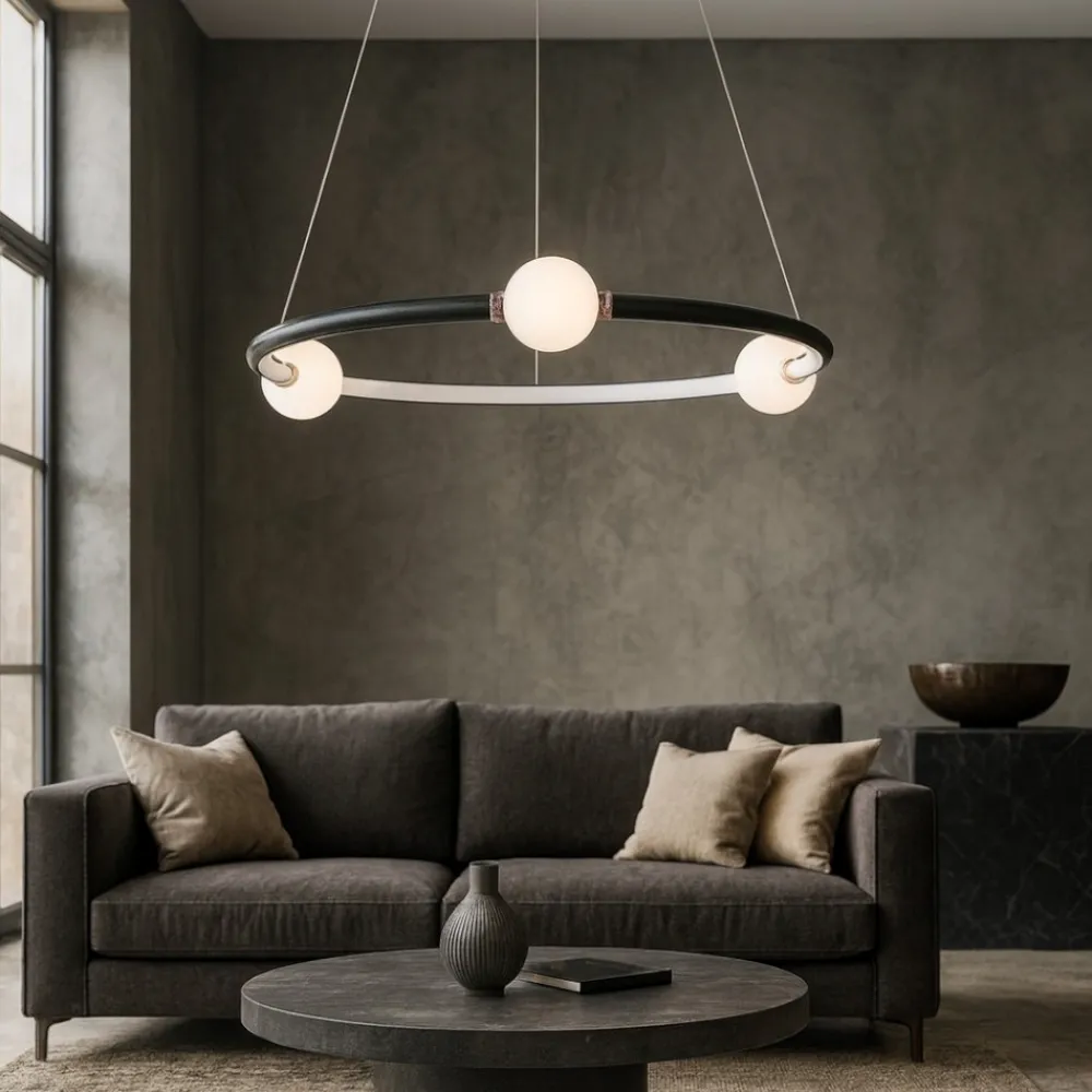 Lampadari Moderni-Selezionato da Mazzolaluce Lampadario rotondo nero per soggiorno moderno led 3000k dimmerabile