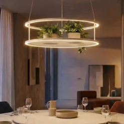 Lampadari Cucina-Selezionato da Mazzolaluce Lampadario rotondo porta oggetti bianco doppia luce led 3000k dimmerabile