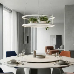 Lampadari Cucina-Selezionato da Mazzolaluce Lampadario rotondo porta oggetti bianco doppia luce led 3000k dimmerabile
