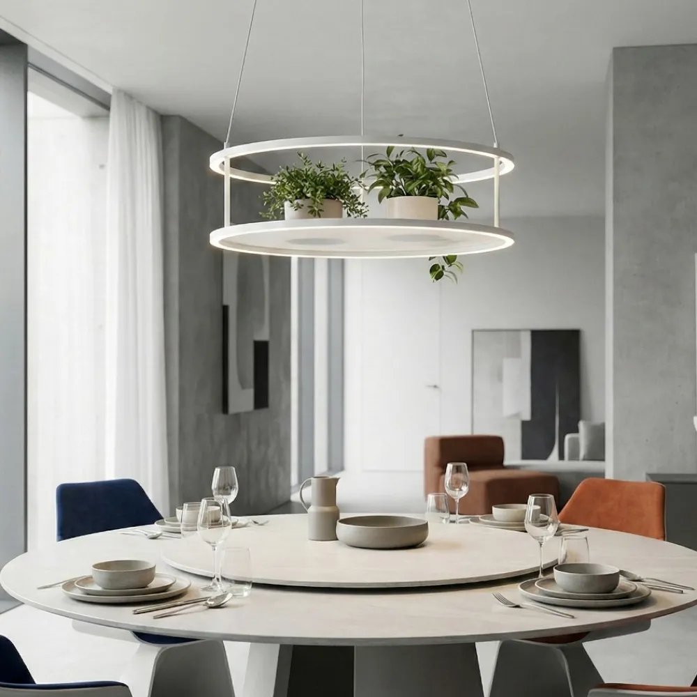 Lampadari Cucina-Selezionato da Mazzolaluce Lampadario rotondo porta oggetti bianco doppia luce led 3000k dimmerabile