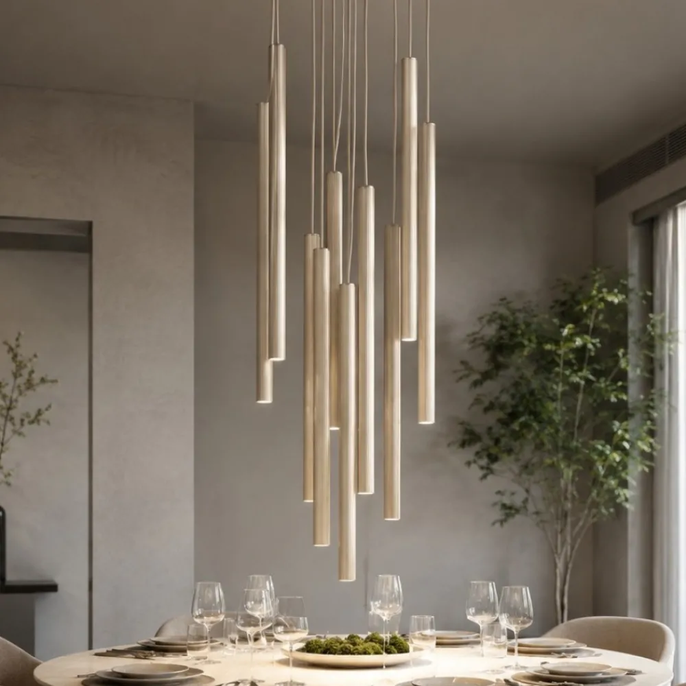 Lampadari Moderni-Selezionato da Mazzolaluce Lampadario sabbia cilindri rigati a sospensione per tavolo da soggiorno moderno