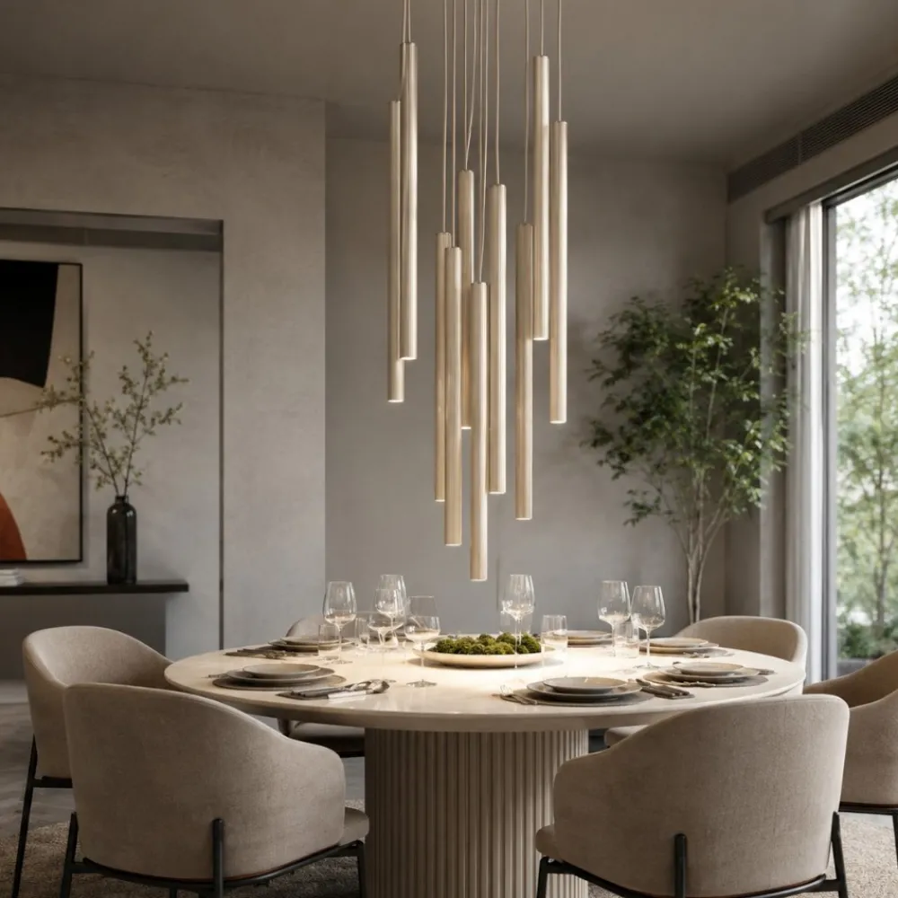 Lampadari Moderni-Selezionato da Mazzolaluce Lampadario sabbia cilindri rigati a sospensione per tavolo da soggiorno moderno