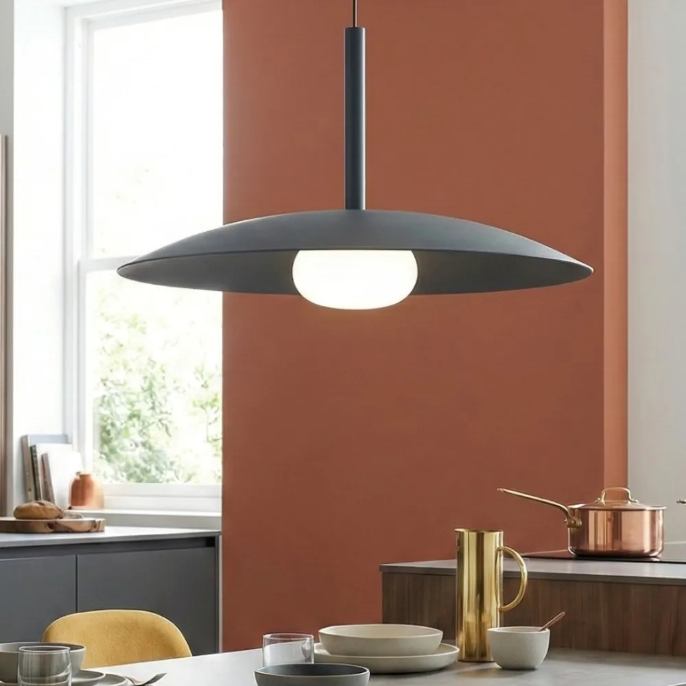 Lampadari Cucina-Selezionato da Mazzolaluce Lampadario saliscendi per tavolo cucina disco grigio scuro led 3000k