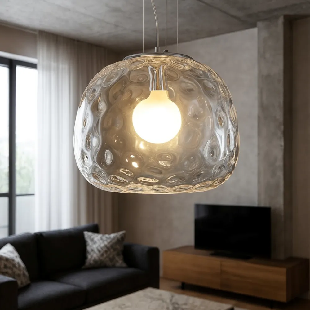 Lampadari Moderni-Perenz Illuminazione Lampadario sfera cm50 di vetro martellato trasparente perenz skin