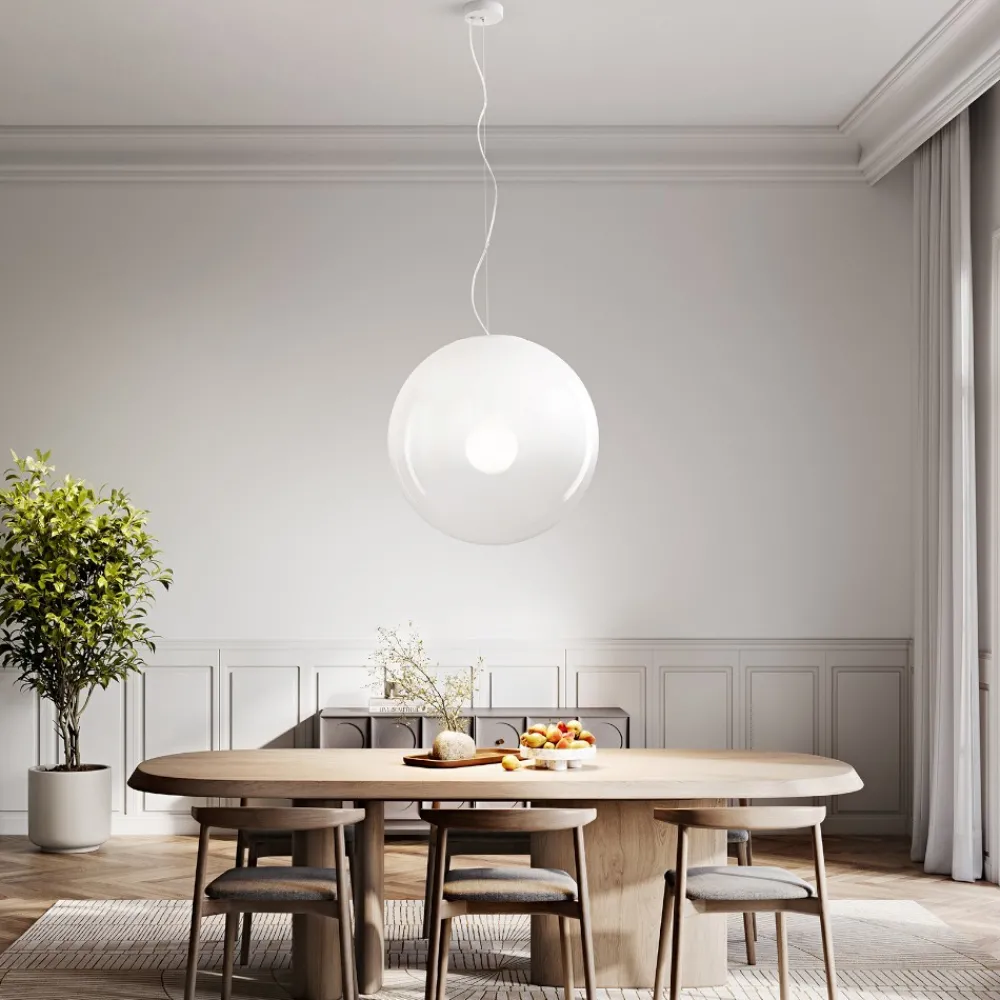 Lampadari Moderni-Perenz Illuminazione Lampadario sfera 50cm di vetro soffiato bianco perenz moon