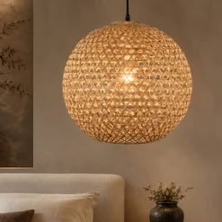 Lampadario Camera Da Letto-Selezionato da Mazzolaluce Lampadario sfera di rattan naturale 40 cm per camera da letto