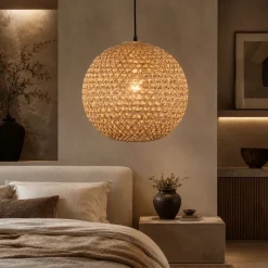 Lampadario Camera Da Letto-Selezionato da Mazzolaluce Lampadario sfera di rattan naturale 40 cm per camera da letto