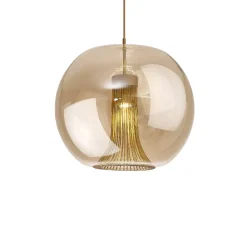 Lampadari Moderni-Selezionato da Mazzolaluce Lampadario sfera di vetro ambra trasparente struttura oro