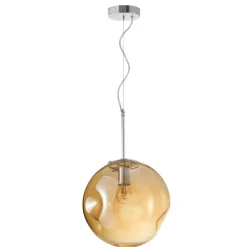 Lampadari Moderni-Selezionato da Mazzolaluce Lampadario sfera di vetro ambra martellato a sospensione 30 cm design moderno