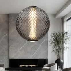 Lampadari Moderni-Selezionato da Mazzolaluce Lampadario sfera di vetro marrone sfumato trasparente led 20w 3000k dimmerabile