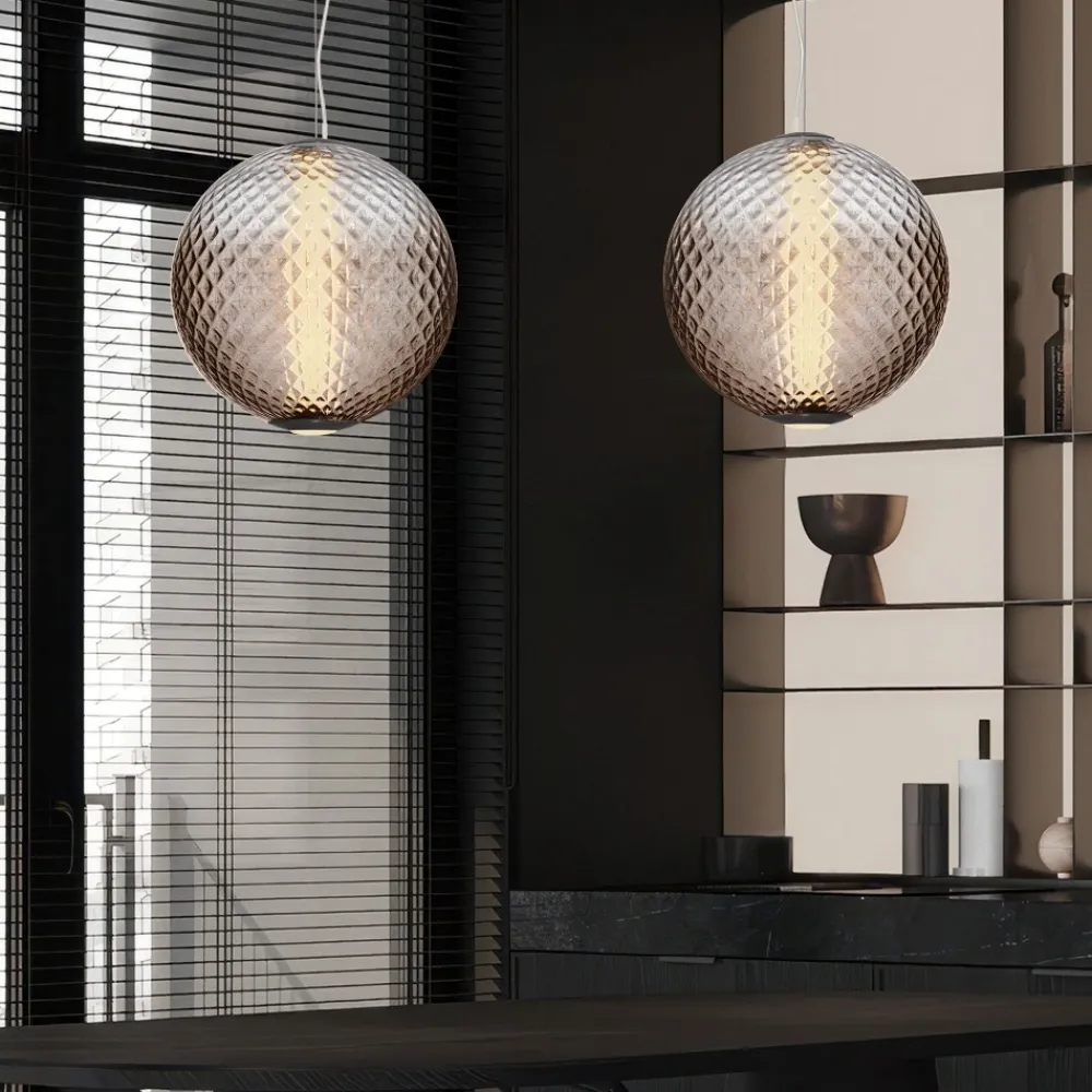 Lampadari Moderni-Selezionato da Mazzolaluce Lampadario sfera di vetro marrone sfumato trasparente led 20w 3000k dimmerabile