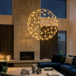 Lampadari Moderni-Selezionato da Mazzolaluce Lampadario sfera sole 80 cm oro led 21w 3000k moderno