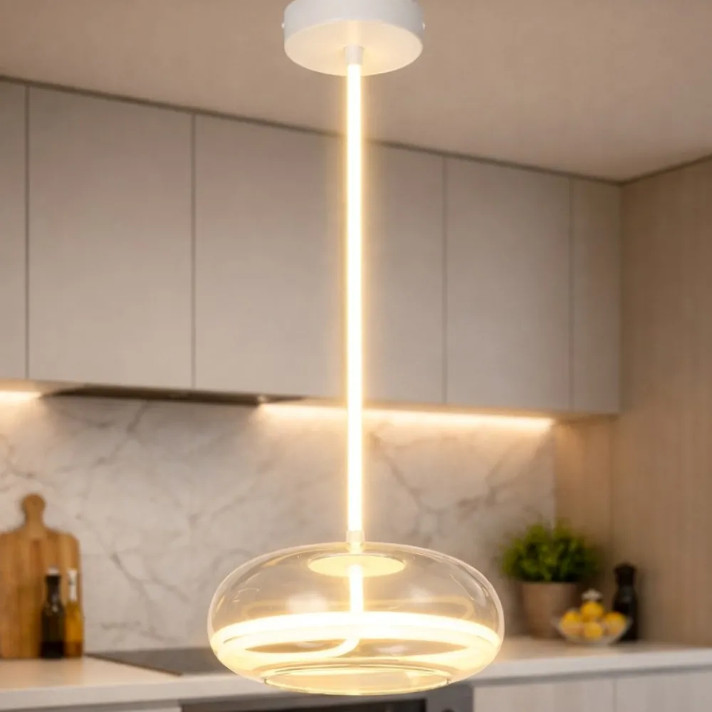 Lampadari Cucina-Selezionato da Mazzolaluce Lampadario sfera vetro trasparente per cucina moderna led 26w 4000k