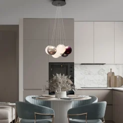 Lampadari Moderni-Selezionato da Mazzolaluce Lampadario sfere bocce di vetro opale viola fume per tavolo soggiorno moderno