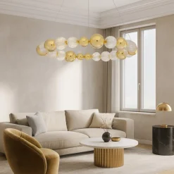 Lampadari Moderni-Selezionato da Mazzolaluce Lampadario sfere oro trasparenti per soggiorno moderno
