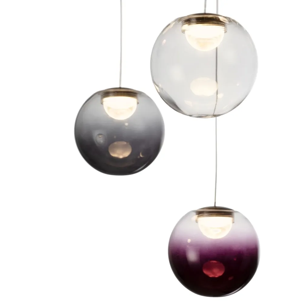Lampadari Moderni-Selezionato da Mazzolaluce Lampadario sfere pendenti in vetro opale viola fume led 46w 3000k dimmerabile per soggiorno