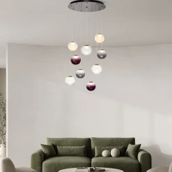 Lampadari Moderni-Selezionato da Mazzolaluce Lampadario sfere pendenti in vetro opale viola fume led 46w 3000k dimmerabile per soggiorno