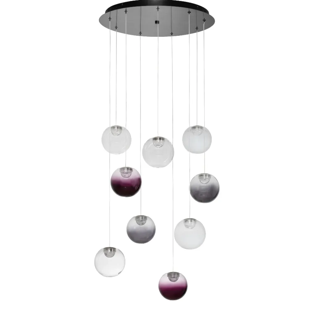 Lampadari Moderni-Selezionato da Mazzolaluce Lampadario sfere pendenti in vetro opale viola fume led 46w 3000k dimmerabile per soggiorno