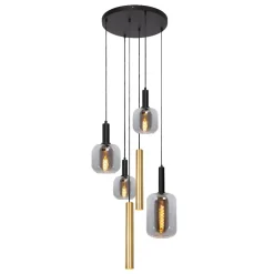 Lampadari Moderni-Selezionato da Mazzolaluce Lampadario sfere vetro e cilindri oro a sospensione per soggiorno