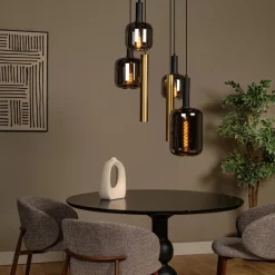 Lampadari Moderni-Selezionato da Mazzolaluce Lampadario sfere vetro e cilindri oro a sospensione per soggiorno