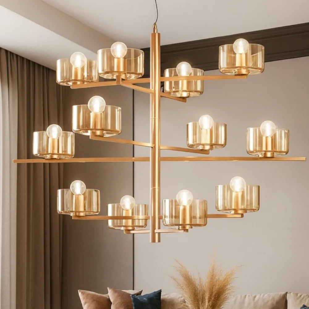 Lampadari Moderni-Ondaluce Lampadario so figaro 12 luci oro vetri ambra per salone