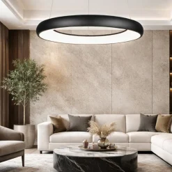 Lampadari Moderni-Selezionato da Mazzolaluce Lampadario sospensione cerchio nero 60cm led 38w 2300k 3000k 4000k moderno