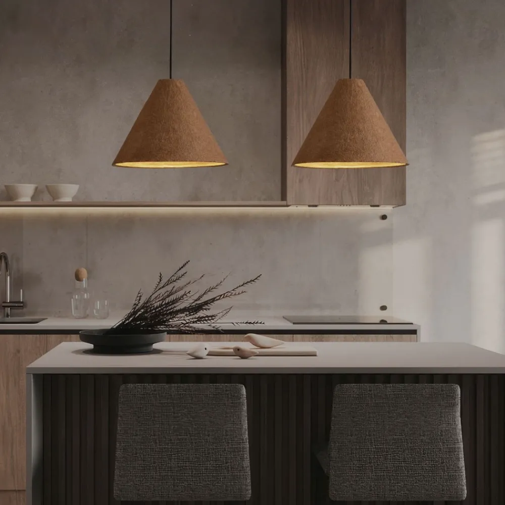 Lampadari Moderni-Selezionato da Mazzolaluce Lampadario sospensione cono 30cm di carta pesta rovere grezzo
