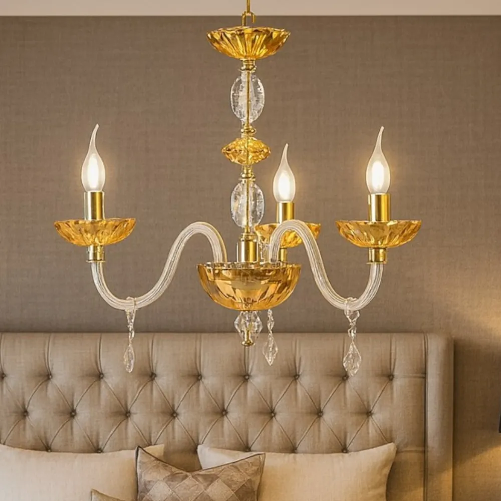 Lampadario Camera Da Letto-Ondaluce Lampadario stanza da letto vetro cristallo ambra
