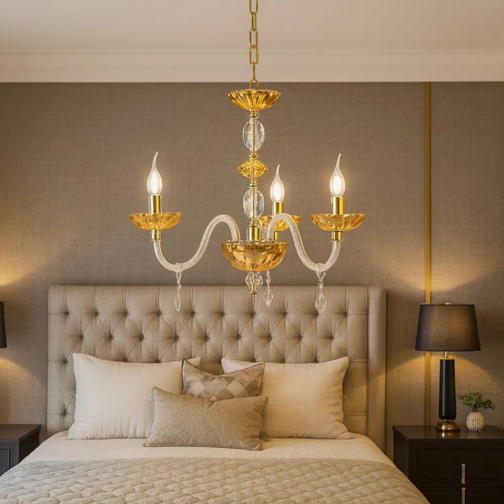 Lampadario Camera Da Letto-Ondaluce Lampadario stanza da letto vetro cristallo ambra