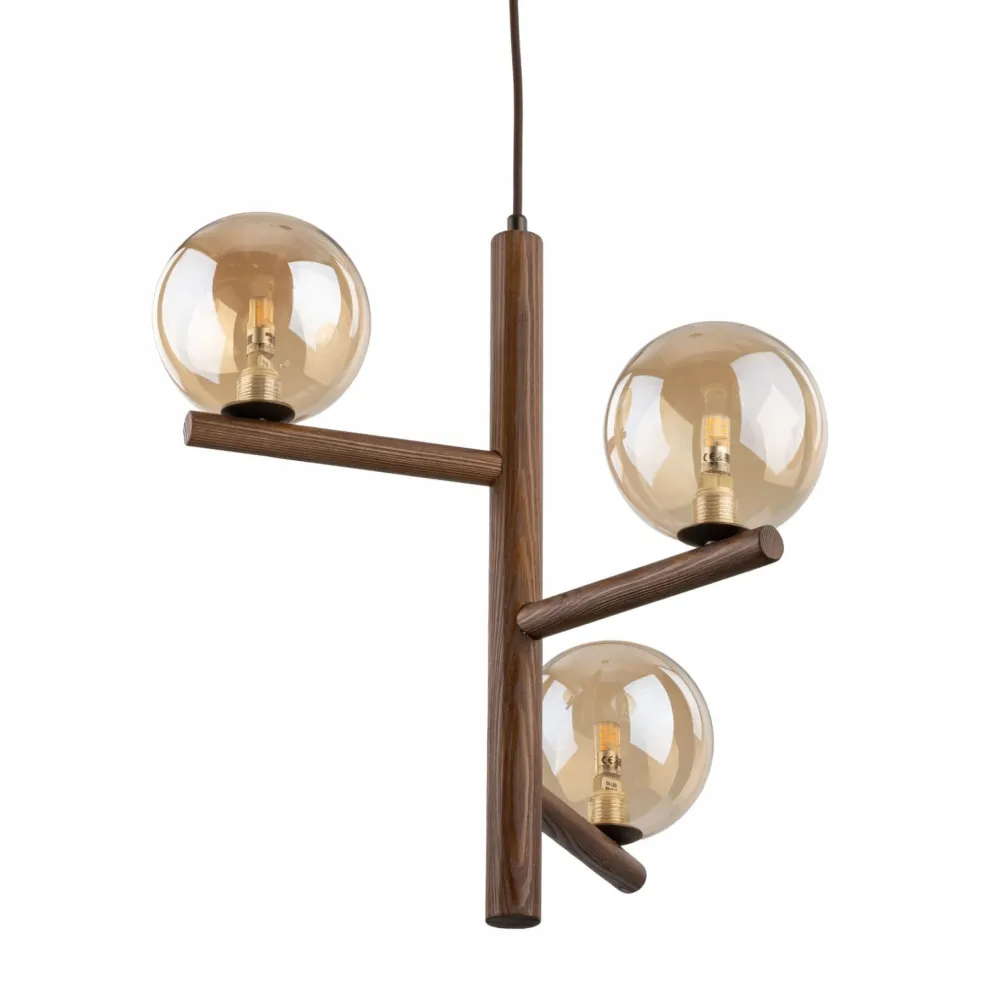 Lampadari Cucina-Selezionato da Mazzolaluce Lampadario stile nordico per cucina in legno noce sfere di vetro ambra
