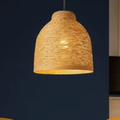 Lampadari Cucina-Selezionato da Mazzolaluce Lampadario tavolo da cucina marrone paralume in legno naturale