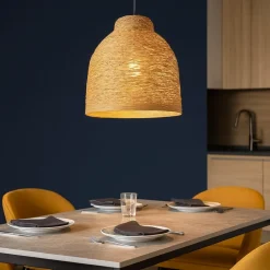 Lampadari Cucina-Selezionato da Mazzolaluce Lampadario tavolo da cucina marrone paralume in legno naturale